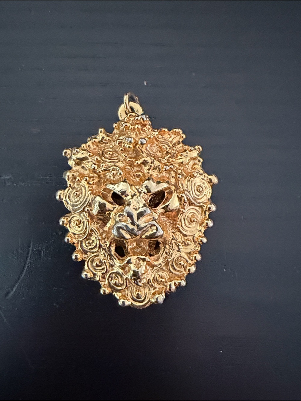 Sascha Brastoff Gold Lion Head Pomander Pendant Necklace 24k Gold Electroplated